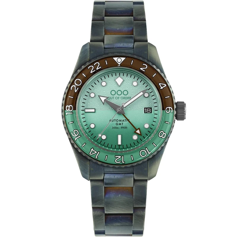 Out Of Order After 8 Shaker Automatic GMT Mint Green Dial Steel Strap Men's Watch OOO.001-25.AE.BAND