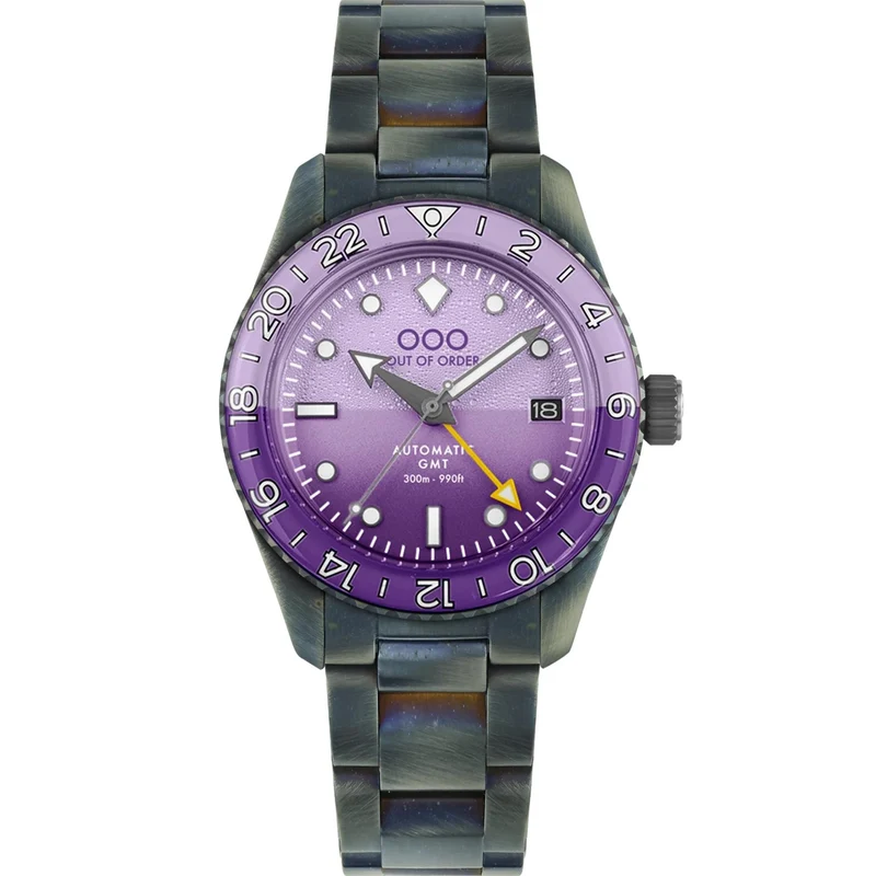 Out Of Order Shaker Automatic GMT Ultra Distressed Purple Dial Steel Strap Men's Watch OOO.001-25.LA.BAND