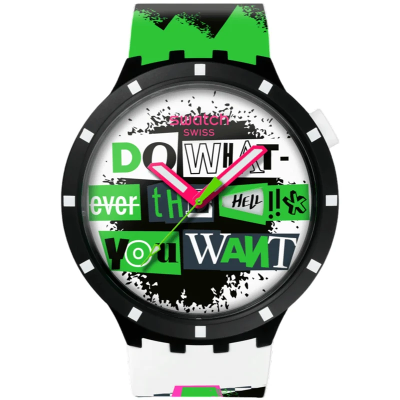 Swatch No Rules Lash Out White Dial Silicone Strap Watch SB03B701