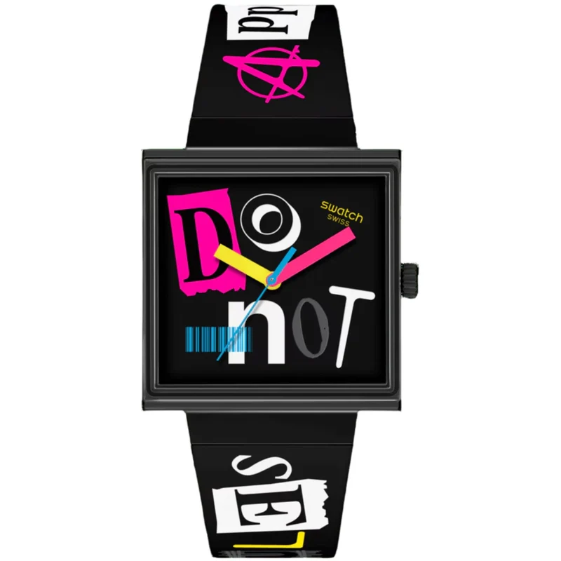 Swatch No Rules Pierced Edge Black Dial Silicone Strap Watch SO34B100