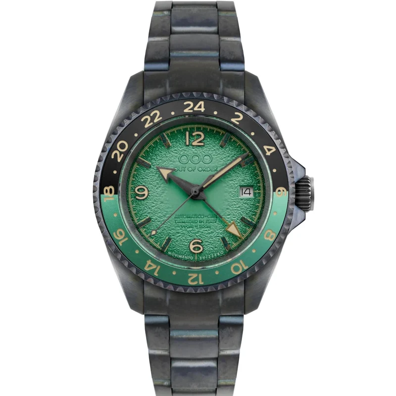 Out Of Order Green Trecento GMT Automatic Green Dial Steel Strap Men's Watch OOO.001-24.VE