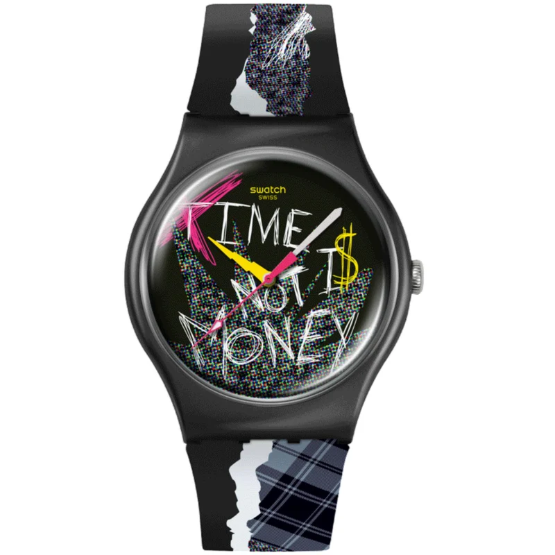 Swatch No Rules Blank Check Black Dial Silicone Watch SO32B122-5300