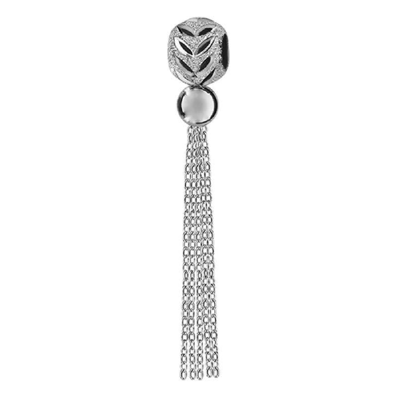 Charm Coulissant AG925 – Argent Rhodié 925/1000 Avec Motifs Variés Et Pompon Et Perles Coulissantes