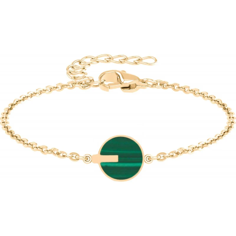 Bracelet Souple Pour Poignet Femme P.COULEUR Malachite Satiné Gravé Finition Brossée - Acier