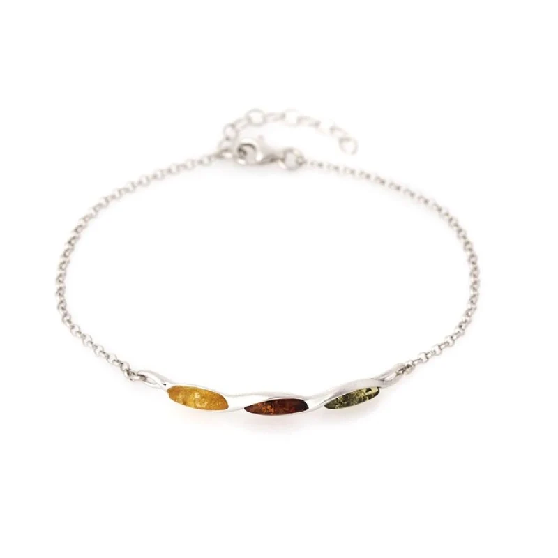 Bracelet Simple P.COULEUR Ambre Sur Maille Fine - Argent 925 Poli Satiné Brillant