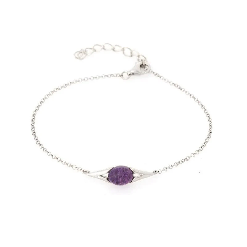 Bracelet Souple à Longueur Ajustable Améthyste Facettée Naturelle de Taille Moyenne – Argent 925